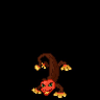 Gekkoal, the Molten Monrad. It is a sprite image of a Gecko-like creature doing a handstand. It has barklike shed skin that peels to reveal red-hot hands, feet, face, and tail.