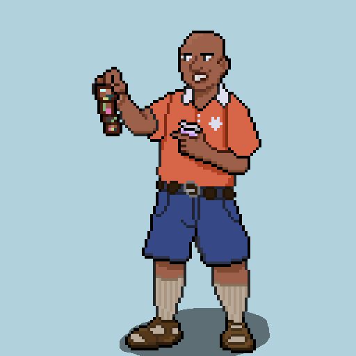 A parent with a wallet of photos in one hand and a monbottle in the other.