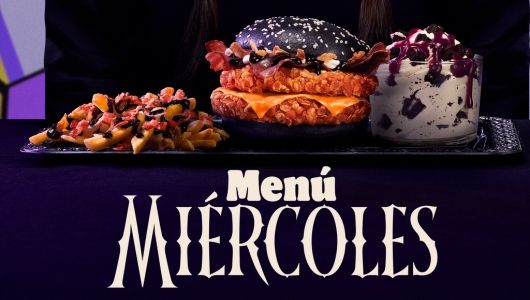 Cacho del cartel del burriking donde se ve el menú Miércoles, con pan negro.