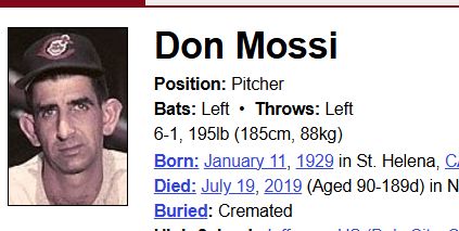Don Mossi, who had giant ears, is shown in a headshot that highlights his giant ears