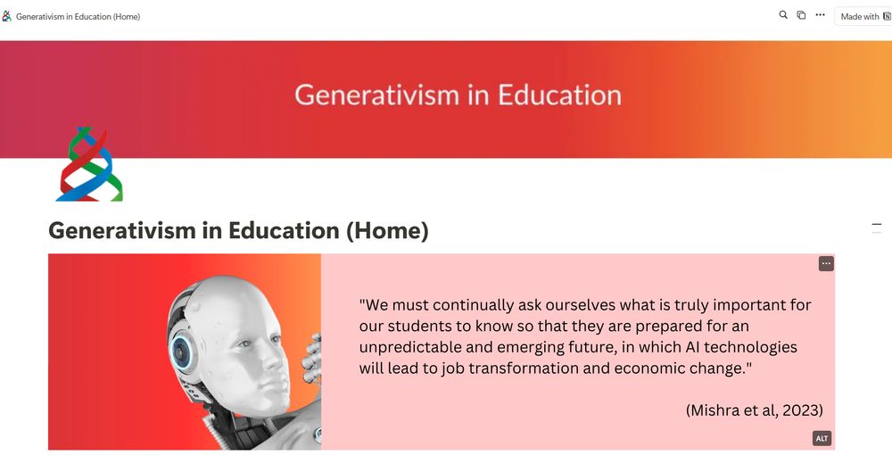 Orange/red themed image of a website on Generativism in Education.  