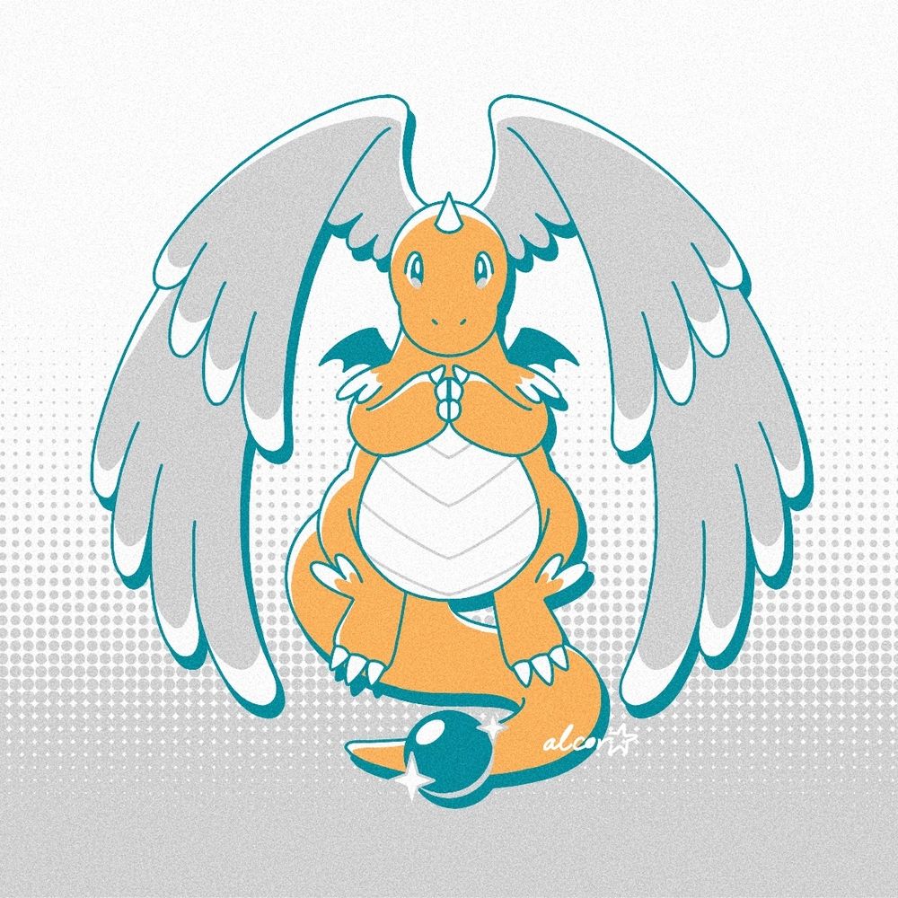 A drawing of the newly revealed Mega Dragonite from Pokemon Legends Z-A!