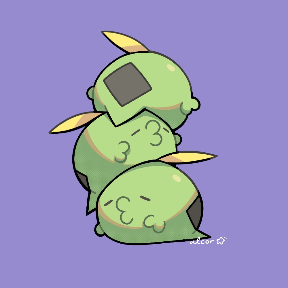 A small illustration of three Gulpin piled on top of one another.