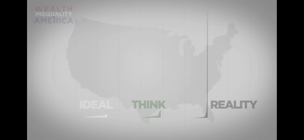 Comparison of wealth distribution curves in the US: Ideal & perceived curves per survey vs the extreme inequity of the reality.