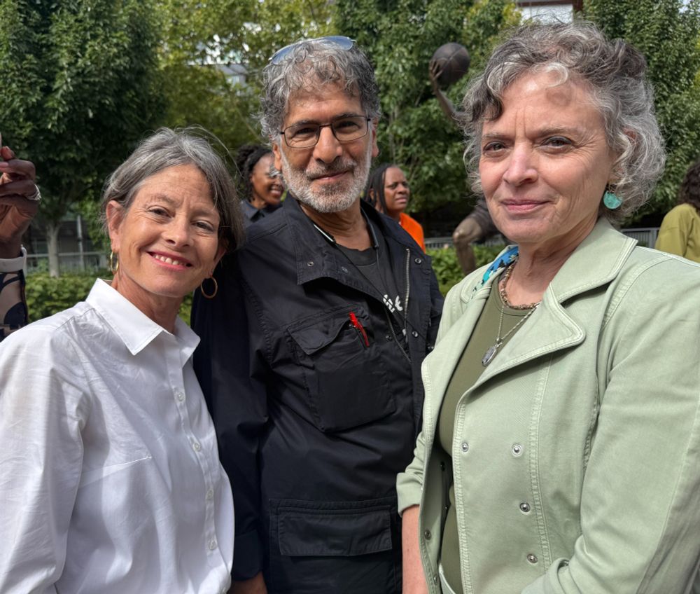 Seattle Council President, Sara Nelson, with sculpture artists Omri Amrany and Julie Rotblatt Amrany. 