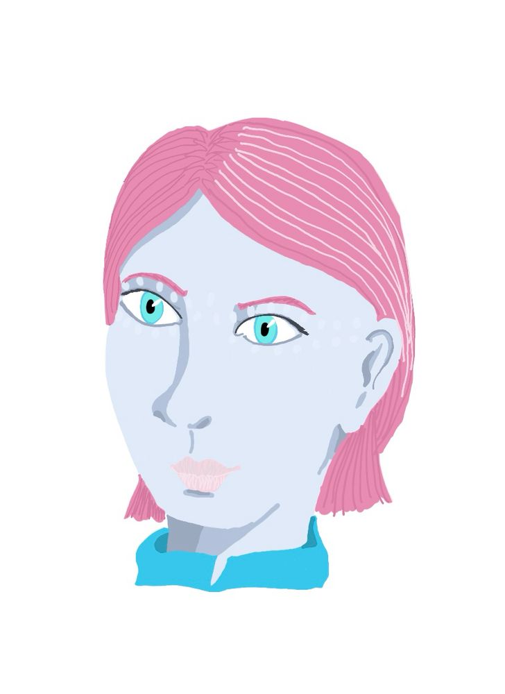 A drawing of my female awoken warlock from Destiny. It’s mostly color with no outline. Her eyes don’t quite match and her expression is deadpan although I was trying for happy.