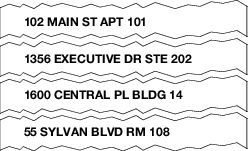 102 MAIN ST APT 101
1356 EXECUTIVE DR STE 202
1600 CENTRAL PL BLDG 14
55 SYLVAN BLVD RM 108