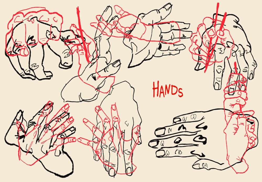 hands drawn in a bunch of different poses