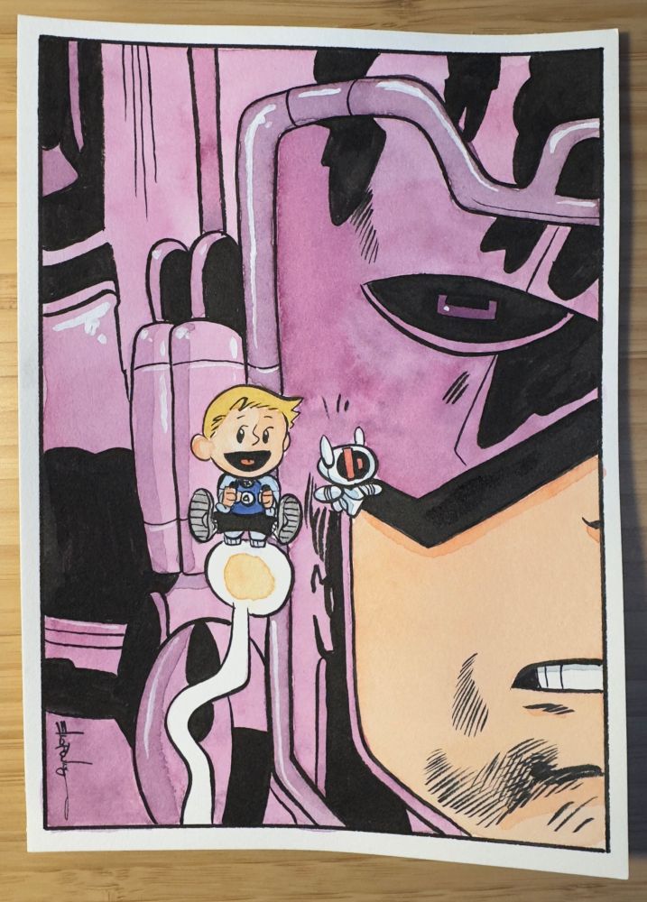 Cartoon version of Franklin Richards and Galactus