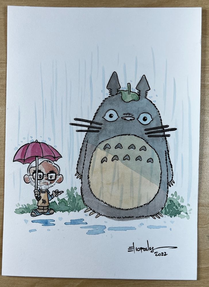 Cartoon version of Miyazaki and Totoro.