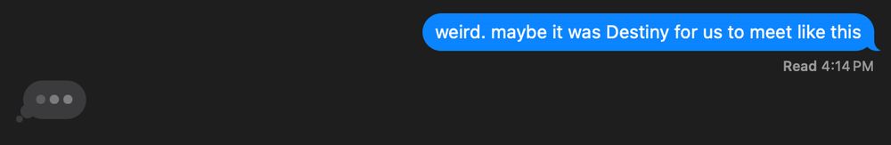 a continuation of the text messages:

Me: weird. maybe it was Destiny for us to meet like this

There is a text bubble from the other person indicating that they are typing.