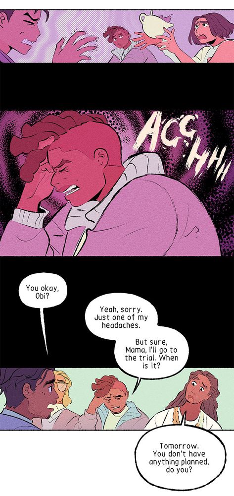 An excerpt from the comic strange bedfellows. Protagonist Oberon suffers a sudden headache. 