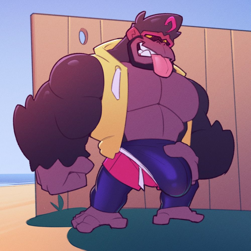 Original Kong OC rubbing out a quickie through his leggings from behind a fence 