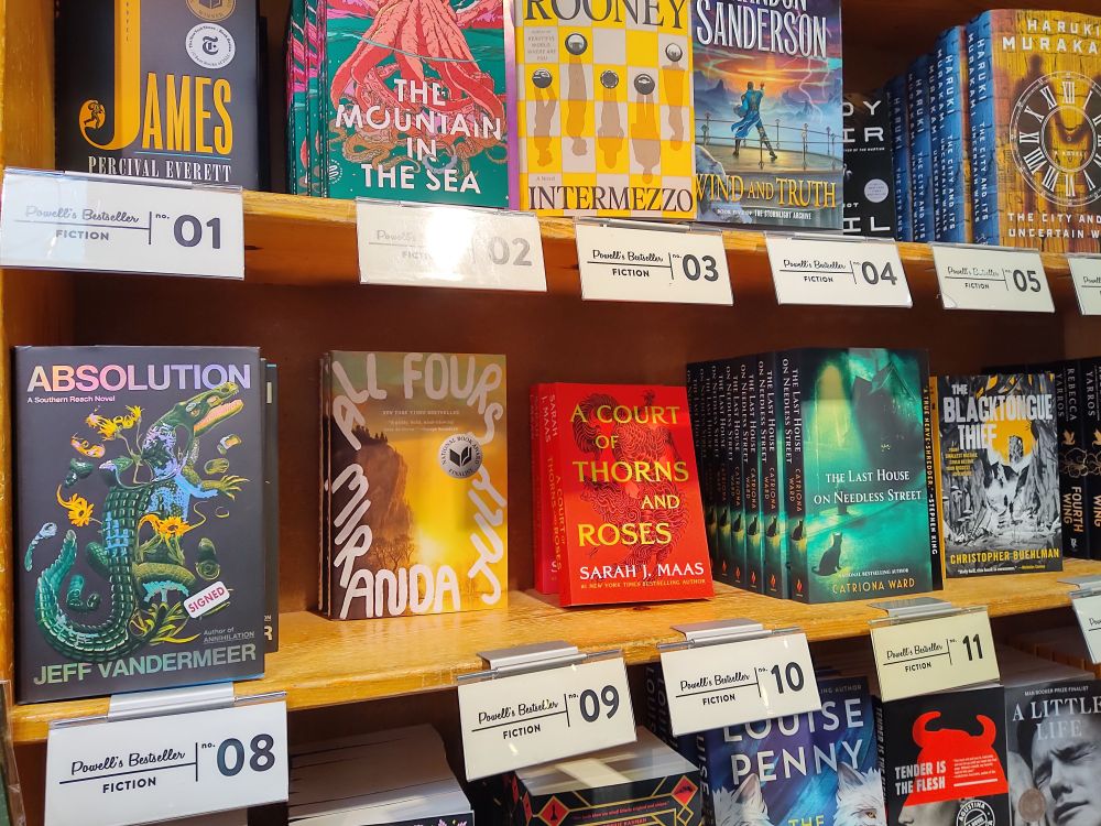 Absolution as the #8 bestseller at Powell's Hawthorne, next to Miranda July, Sally Rooney, and more...