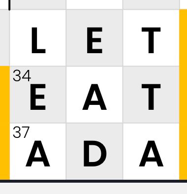 Screenshot of nine crossword tiles arranged in a square, reading "LET EAT ADA" 