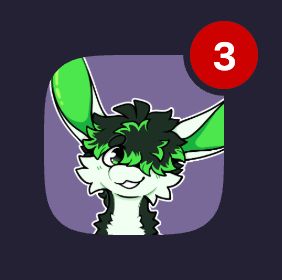 A 'squircle' shaped icon showing my fursona's head, with a red iOS-style dot cutting a scoop out of the top right corner.