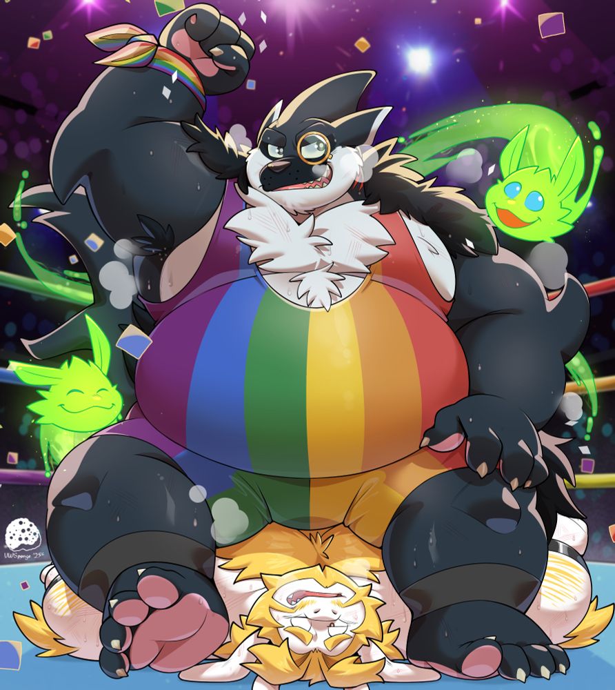 My OC, Captain Garreth, tackling Asgore in a wrestling match.