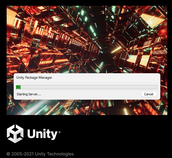 Opening Unity, showing a loading bar just starting.