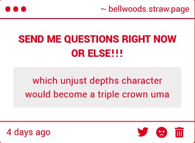 which unjust depths character would become a triple crown uma