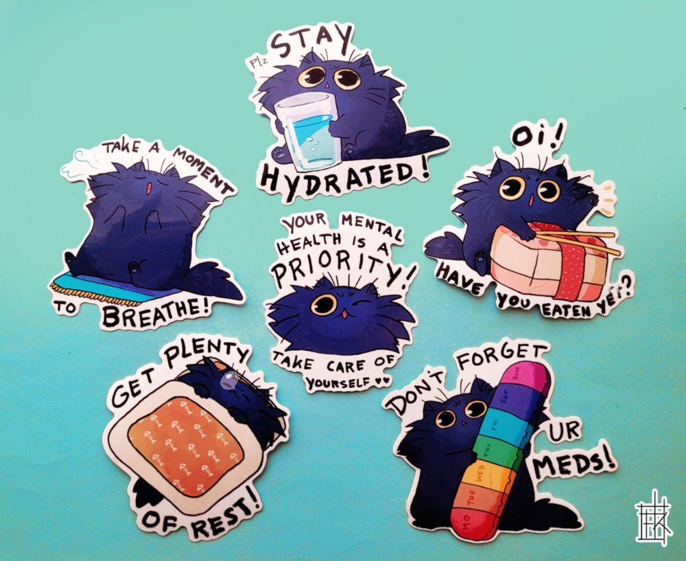 Mental Health Kitty Stickerset Matte or Glitter Stickers - Etsy