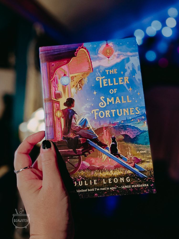 a hand holding up the book “the teller of small fortunes” by julie leong
