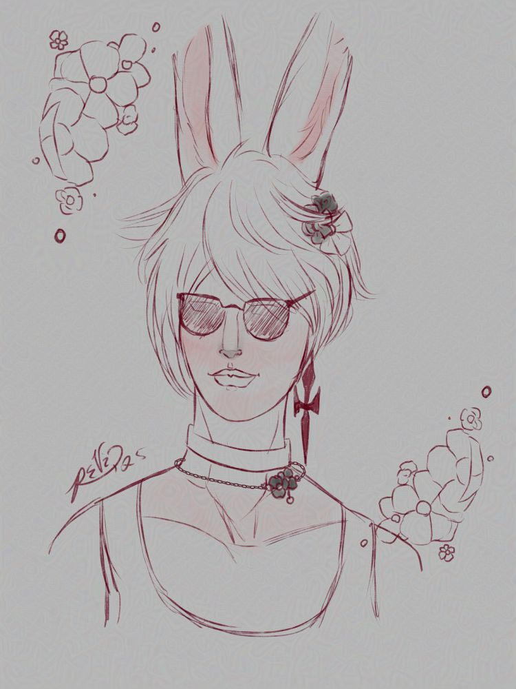 Sketch of a short haired Viera with sunglasses.