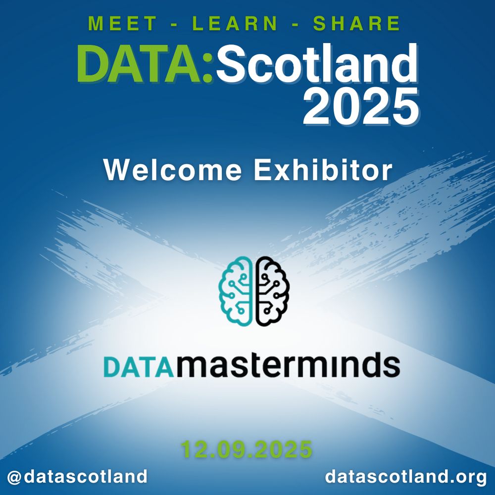 The DATA:Scotland logo with the Data Masterminds logo showing them as an Exhibitor sponsor