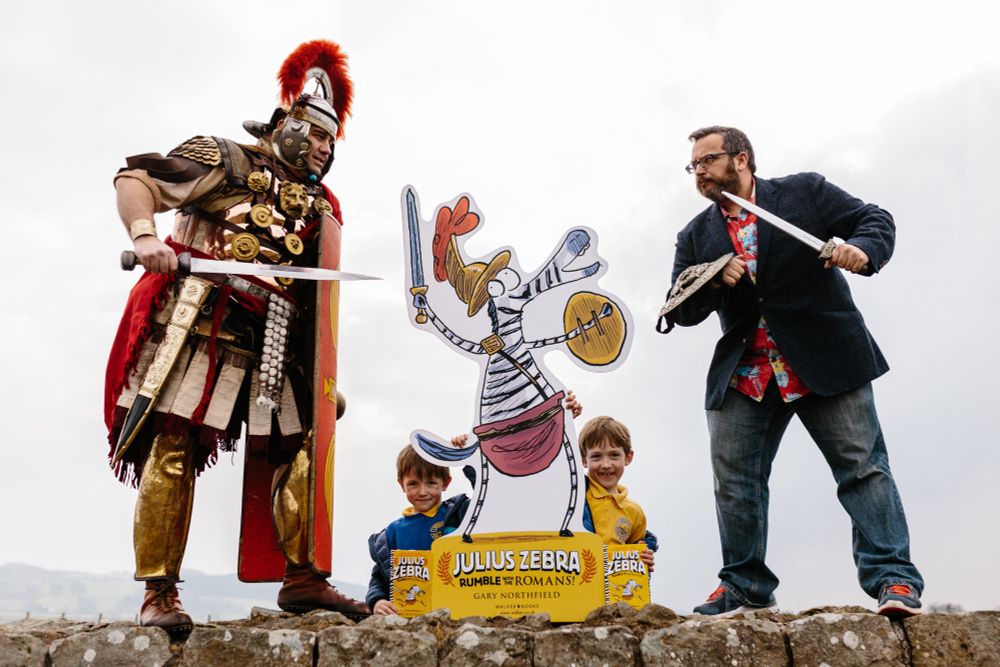 Me, the author Gary Northfield squaring up to a Roman soldier on the actual Hadrian's Wall.