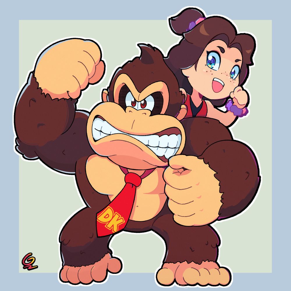 Drawing of Donkey Kong and kid Pauline from Donkey Kong Bananza