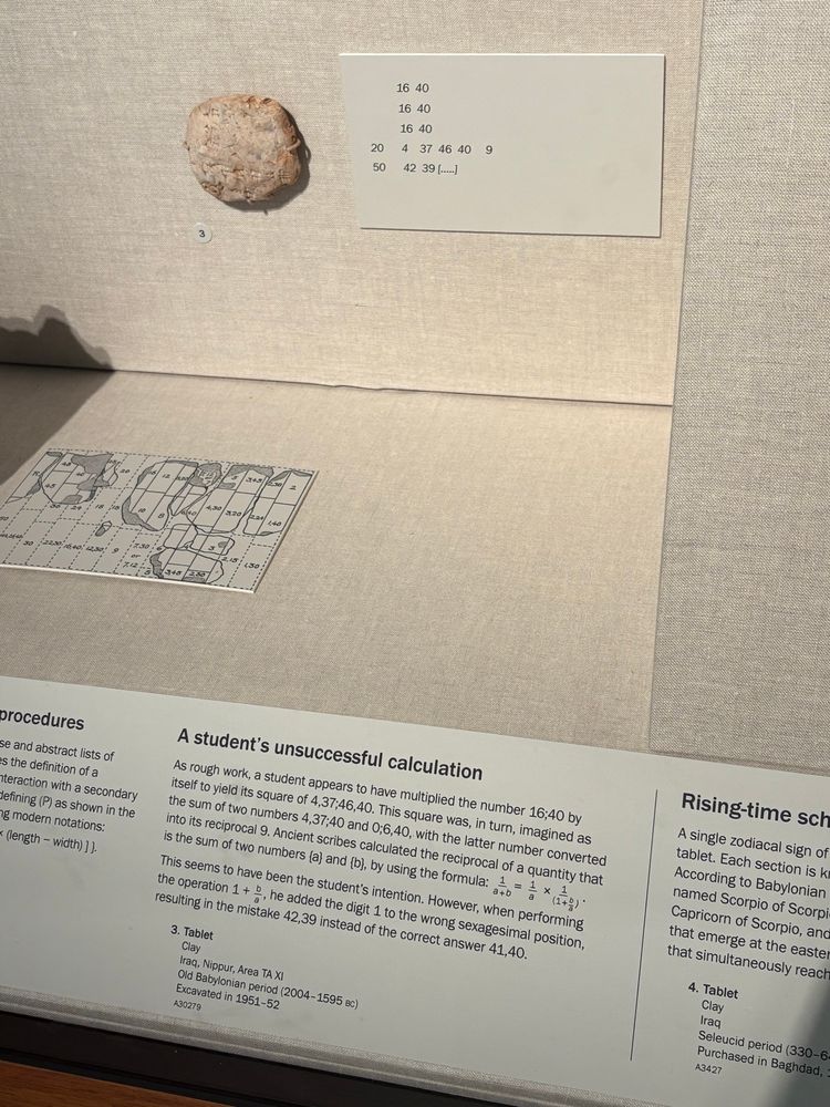 Ceramic tablet showing an ancient Mesopotamian student’s “unsuccessful calculation”.