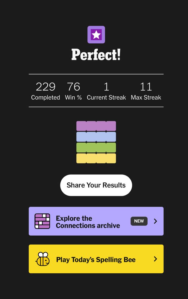 A perfect -PURPLE FIRST- connections result. 