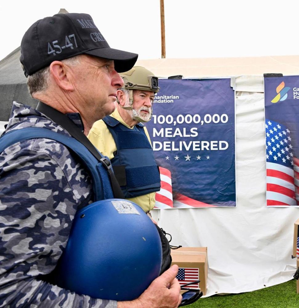 US special envoy Steve Witkoff and American ambassador to Israel Mike Huckabee at a Gaza Humanitarian Foundation site in Gaza 