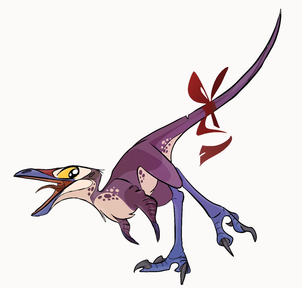 Purple alvarezsaurid with a blue ribbon