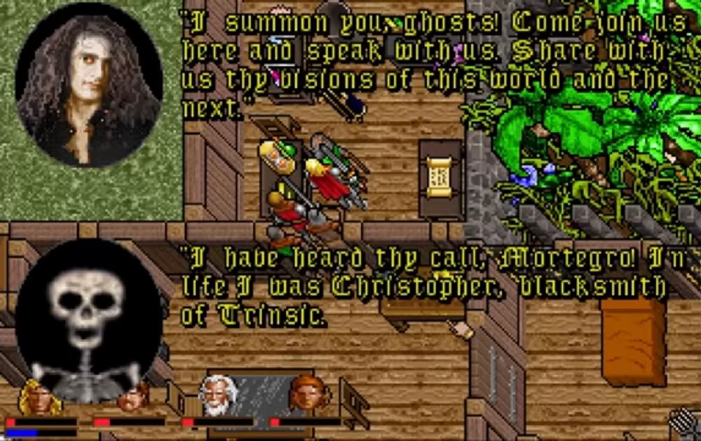 Two incredible character portraits in ultima 7 serpent isle. the first looks like off-brand peter steele and the second is a skeleton from a Halloween store on vhs.

There’s also text but I didn’t read it. The font is horrible and hurts to even look at.