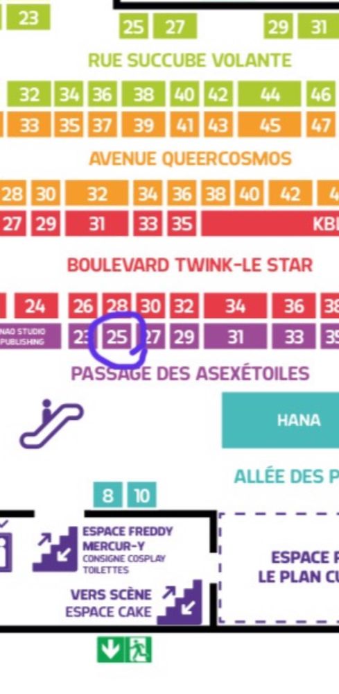 Plan de la Y/Con et adresse du stand: 25 passage des Asexétoiles
