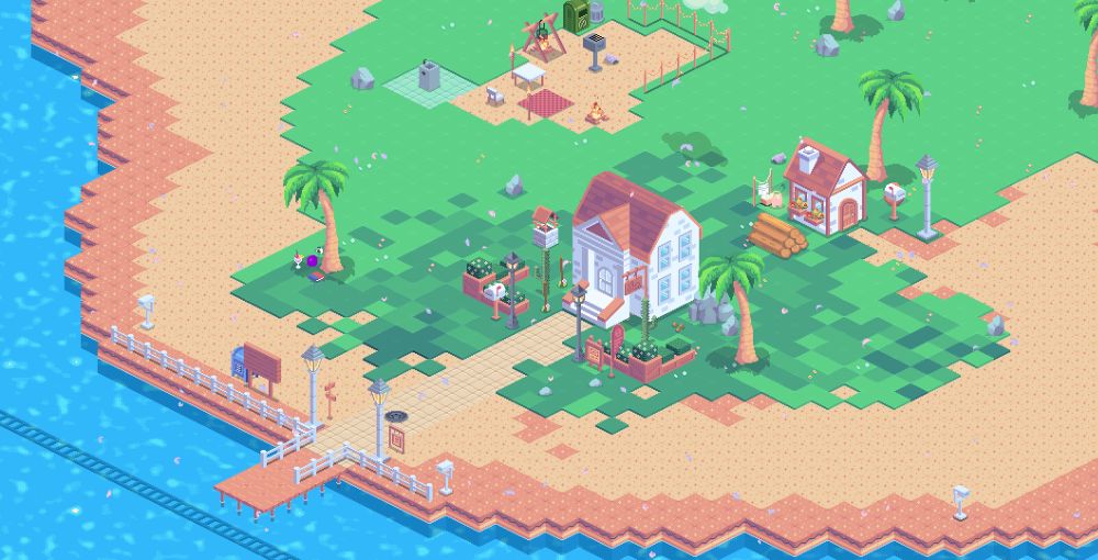 A port town designed in Gourdlets the game. A 2 story house faces the main port and train dock. 