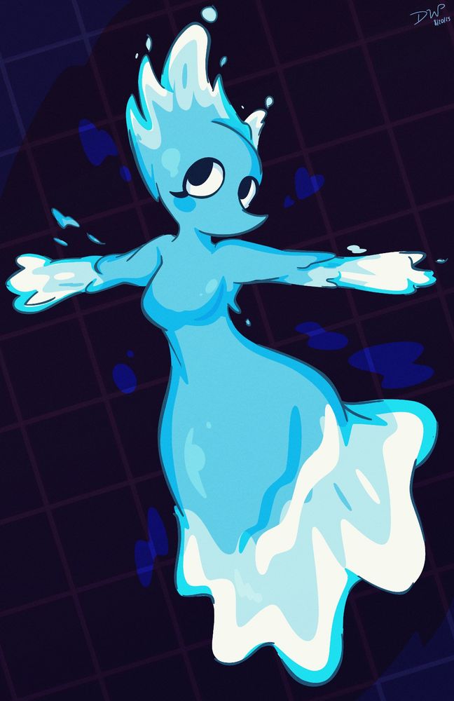 Miss Mizzle from the video game DELTARUNE. She's a body of water shaped in the form of a woman, with an upward wave forming her 