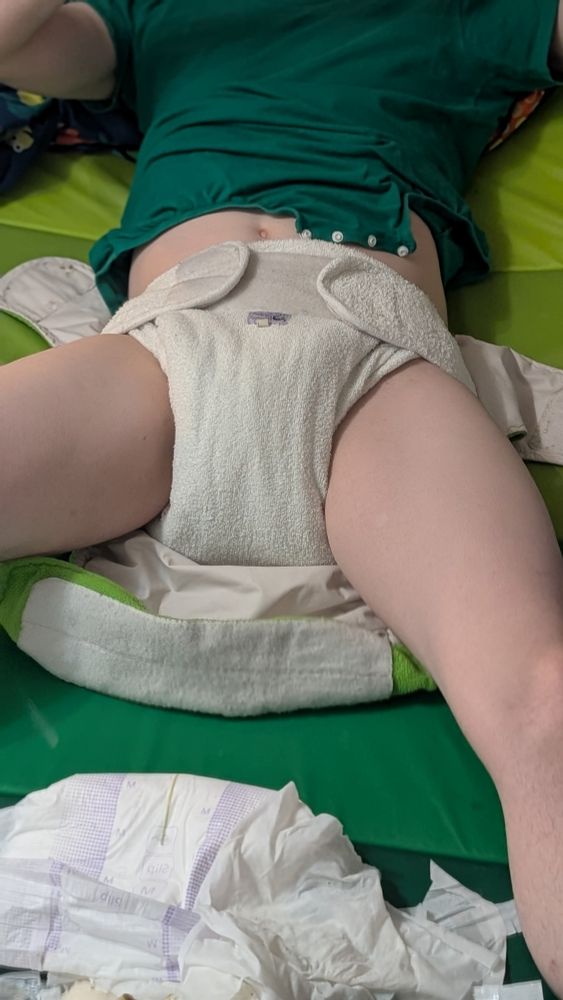 Just changed out of a disposable into a fluffy cloth nappy 