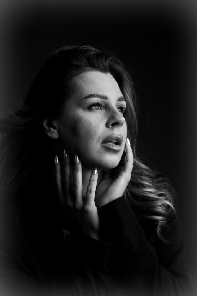 Portrait in black an white of beautiful young lady
