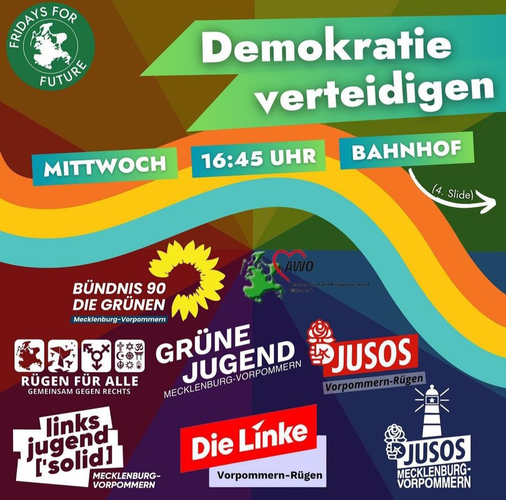 Demokratie verteidigen!
Mittwoch 17.01.24 
16.45 Uhr
Bahnhof Bergen auf Rügen