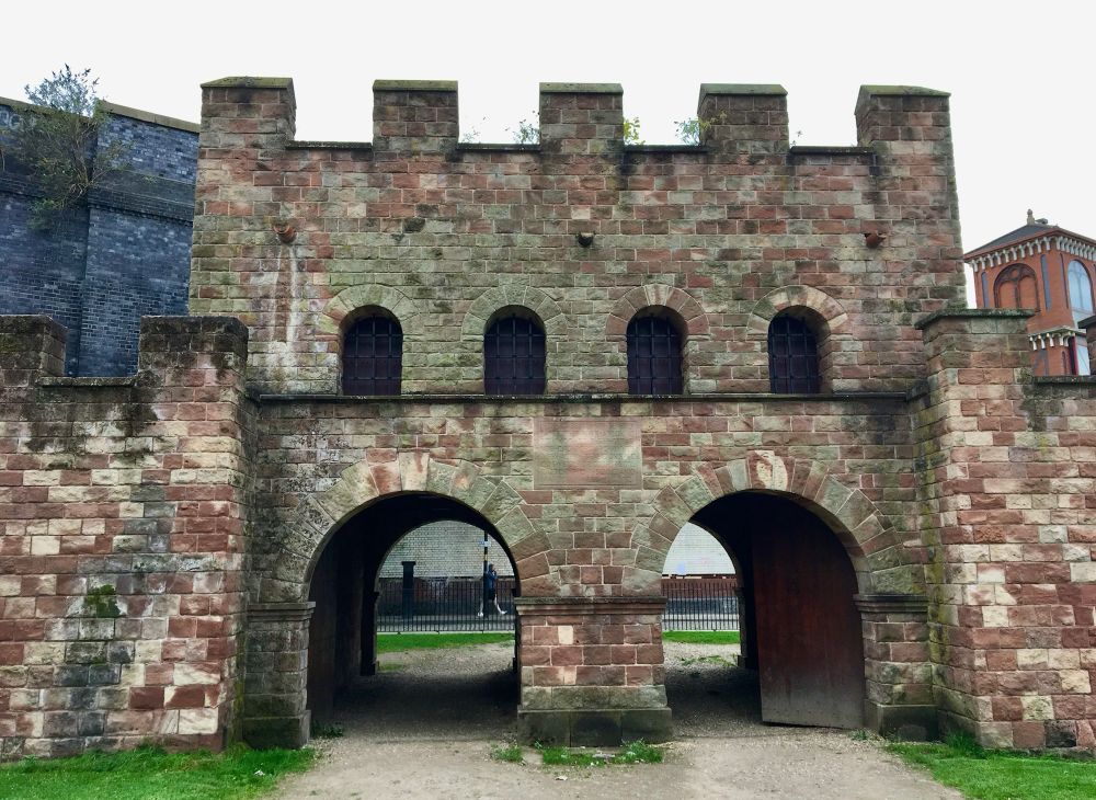 The reconstructed North Gate of the Roman Fort at Castlefield in Manchester (Mamucium).
