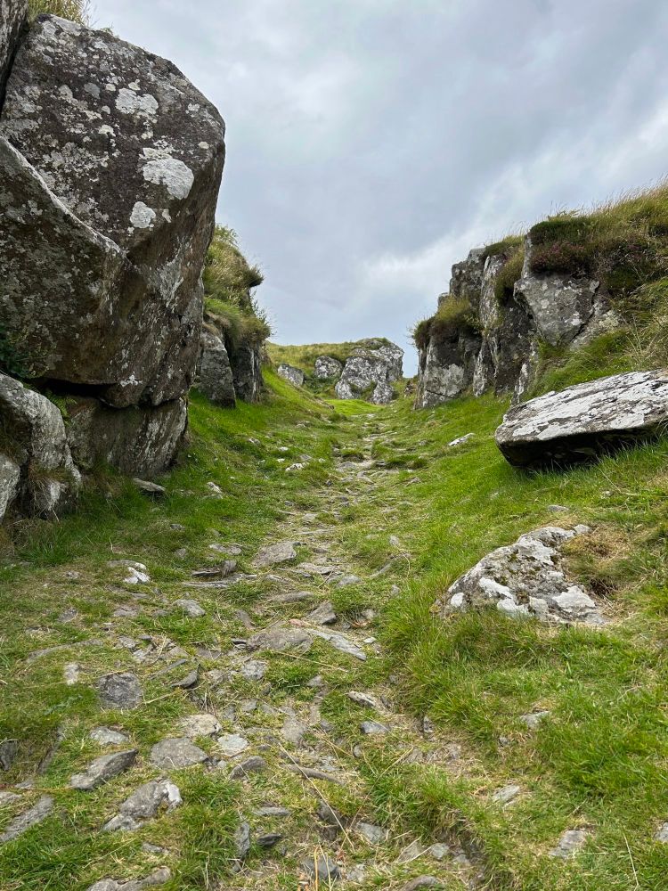 The approach to Dunadd Fort at the southern end of Kilmartin Glen in Argyll. 