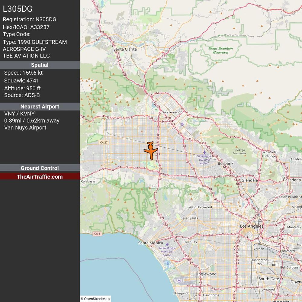 Reg: N305DG On Ground: False Alt: 950 Last Contact: 0:00:00.098460 Trigger: no longer on ground