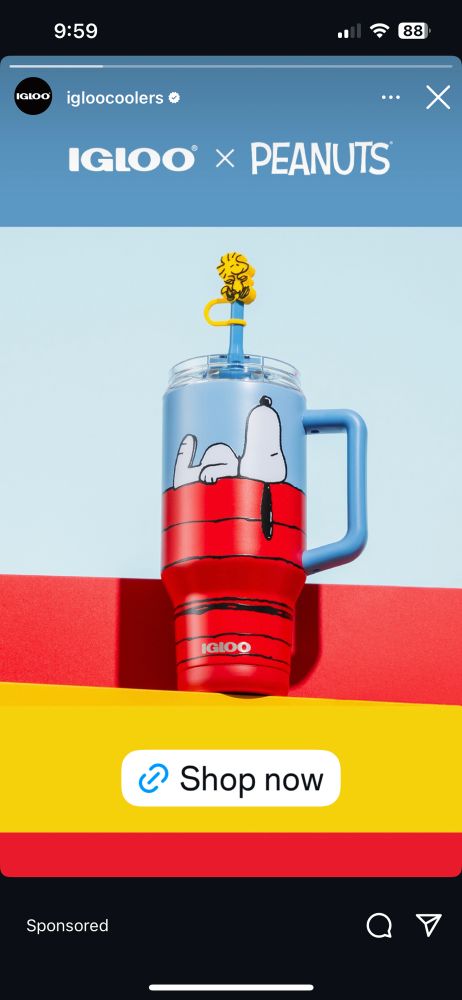 A large tumbler with snoopy sleeping on his doghouse roof and a straw with a Woodstock straw topper on it