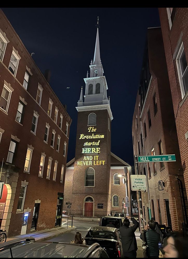 Projection on church - the revolution started her and never left 