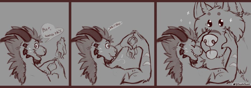 Werewolf pushes snout through circled hands