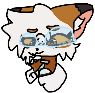 A Martin fursona holding onto a test tube, staring down at it with starry-eyed pupils. They have a soft expression on their face, and in the test tube there is green liquid. They also have gloves on. In this version, they have safety glasses on.