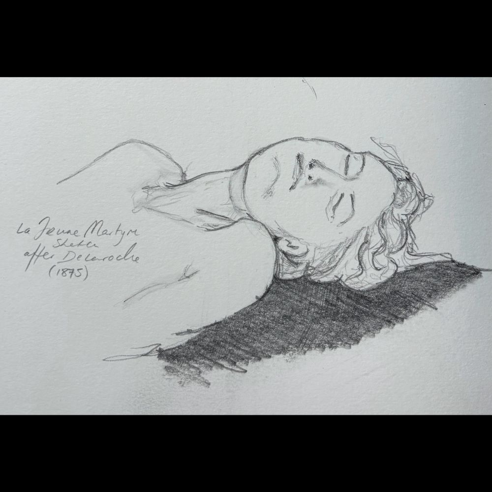 Graphite sketch of La Jerone Martyre (Delaroche)