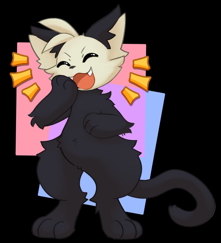 Anthro cat holding a paw to her face while laughing.