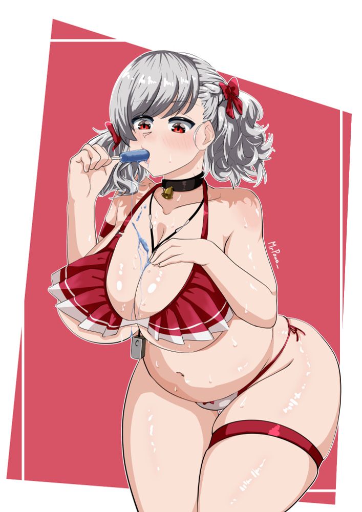 Girls' Frontline 2: Exilium Sabrina in a bikini sucking a ice cream 